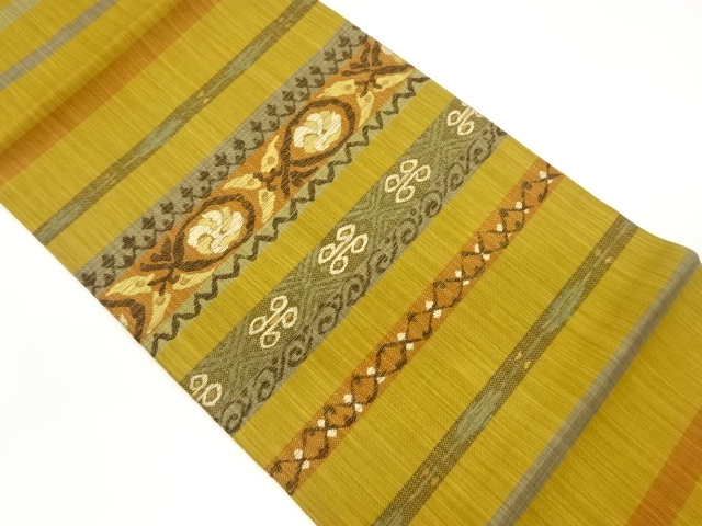 JAPANESE HIRAKI NAGOYA OBI / WOVEN FLOWER ARABESQUE